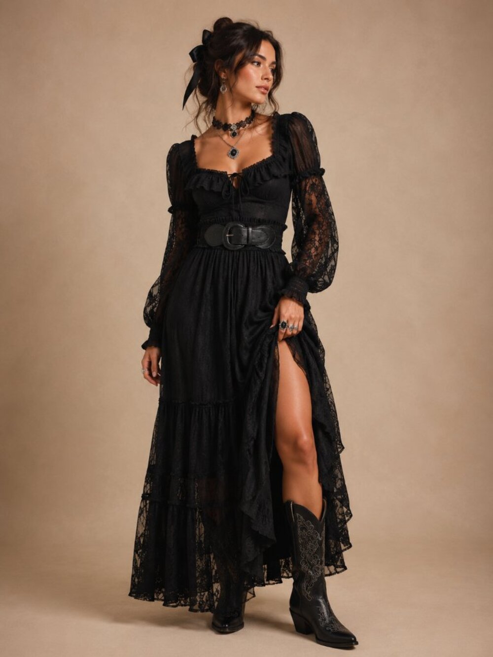 Black Ruffle Waist Cincher Belt Stretch Corset Style Small Medium